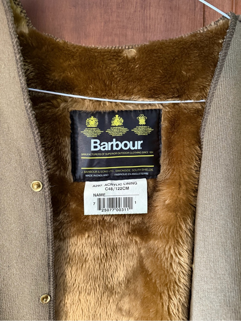 Vintage Barbour Warm Pile Snap-In Vest Liner Size C48